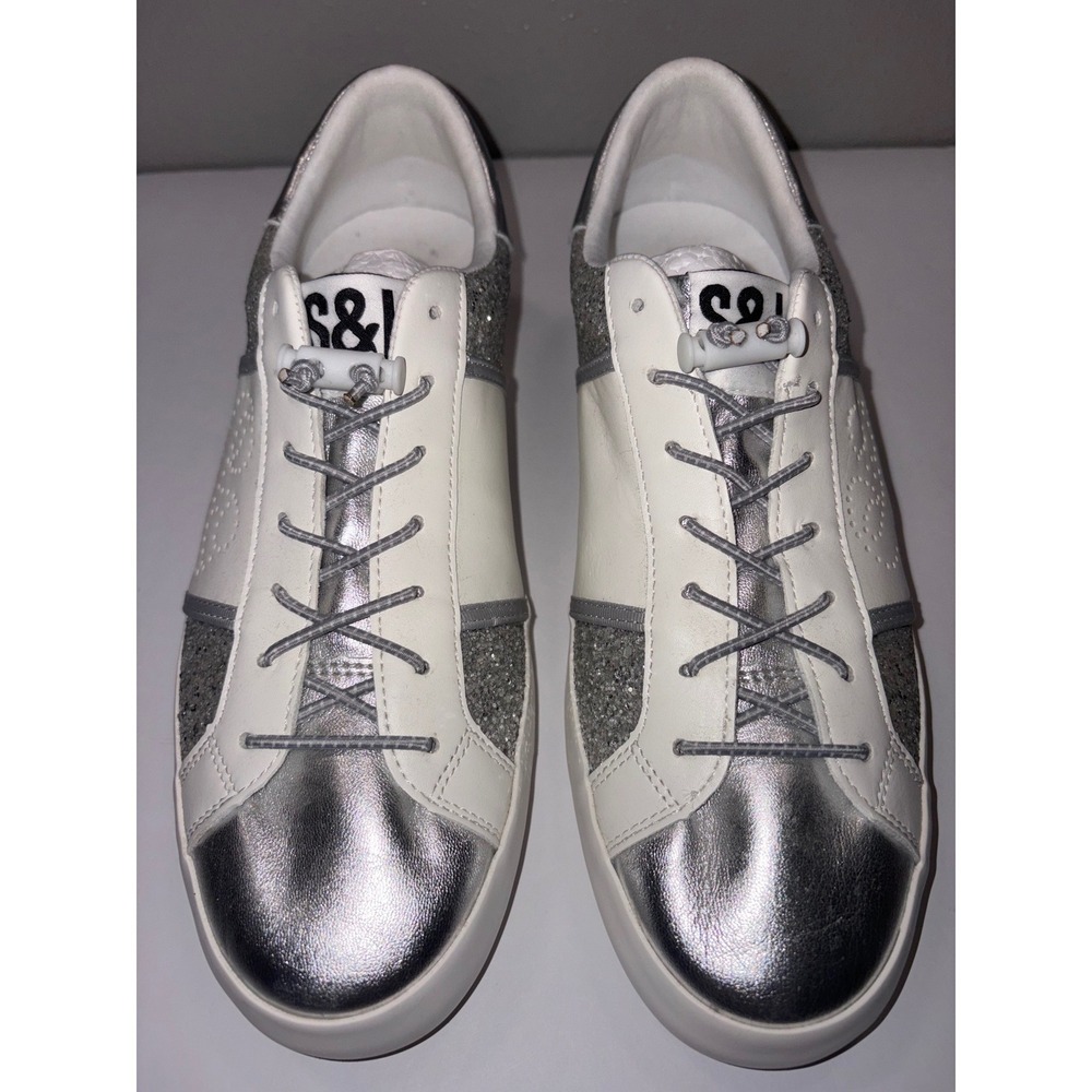 Sam & Libby Women's White Silver Glitter Low Top Fashion Sneakers Size 8 - Picture 4 of 10